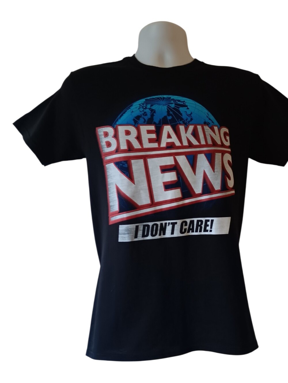 Breaking News I Don't Care men's black short-sleeve graphic t-shirt size S